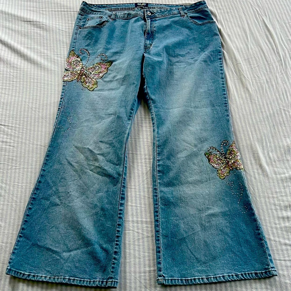 Vtg deadstock y2k Angels bootcut jeans w/ rhinestone butterflies